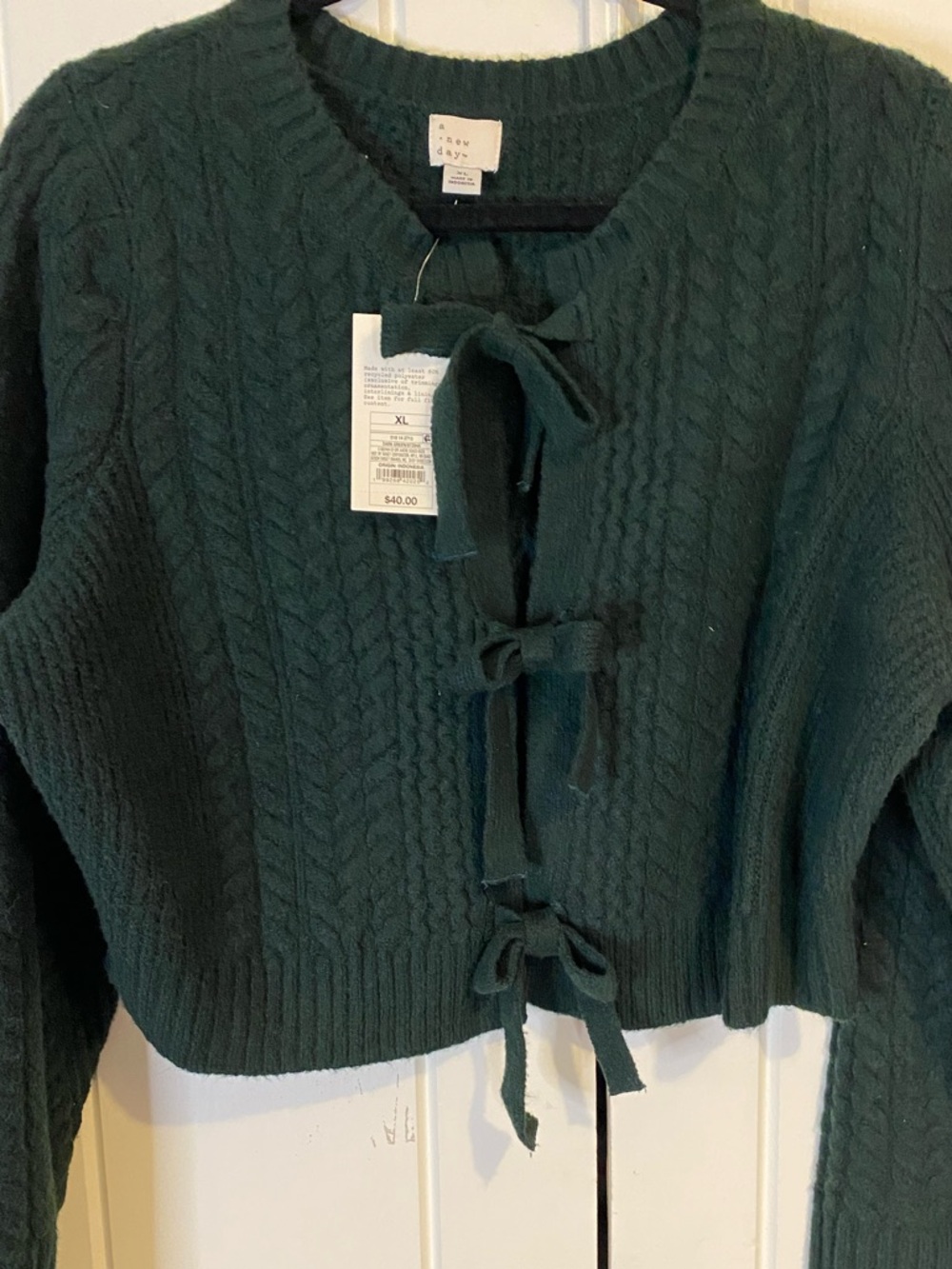 Women’s - A New Day Bow Cardigan in Dark Forest Green. Size XL. NWT. - Picture 4 of 9